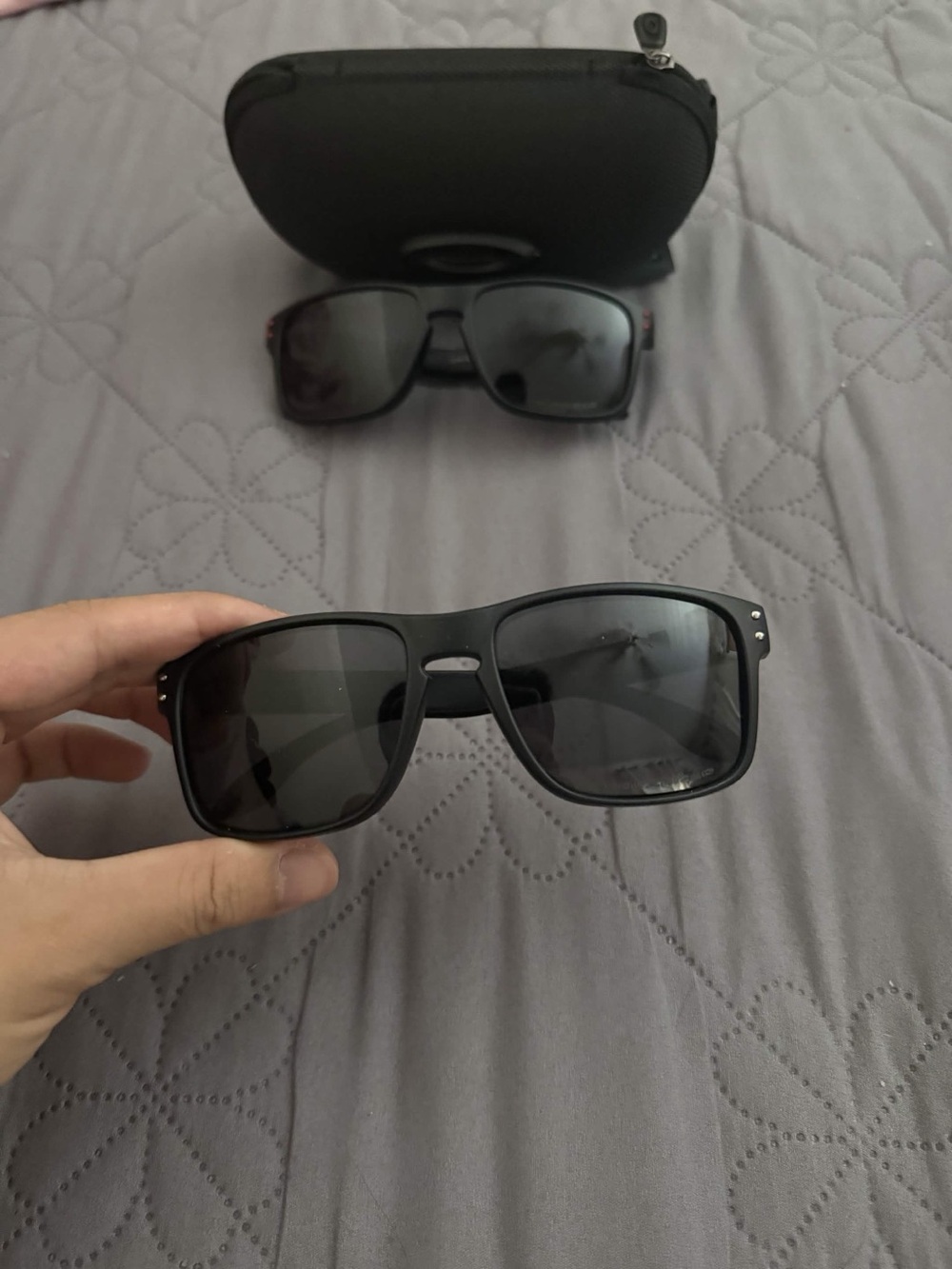 Black Oakley Rectangular Polarized Sunglasses with Case